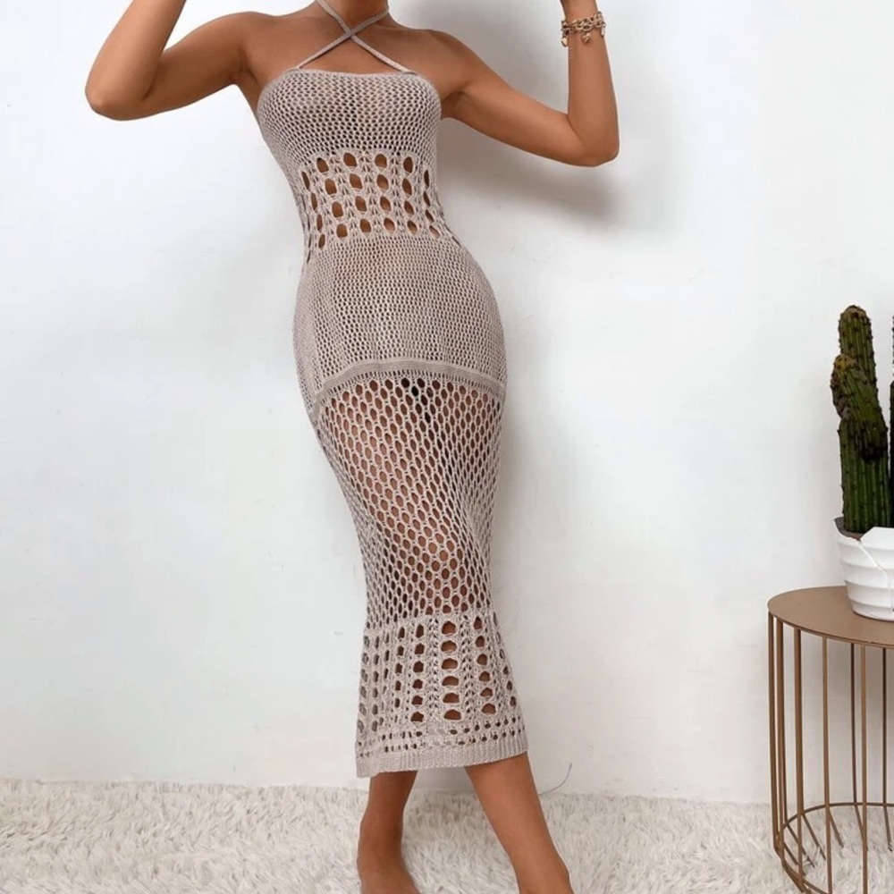 SHEIN Chic Crochet Midi Dress in Cream